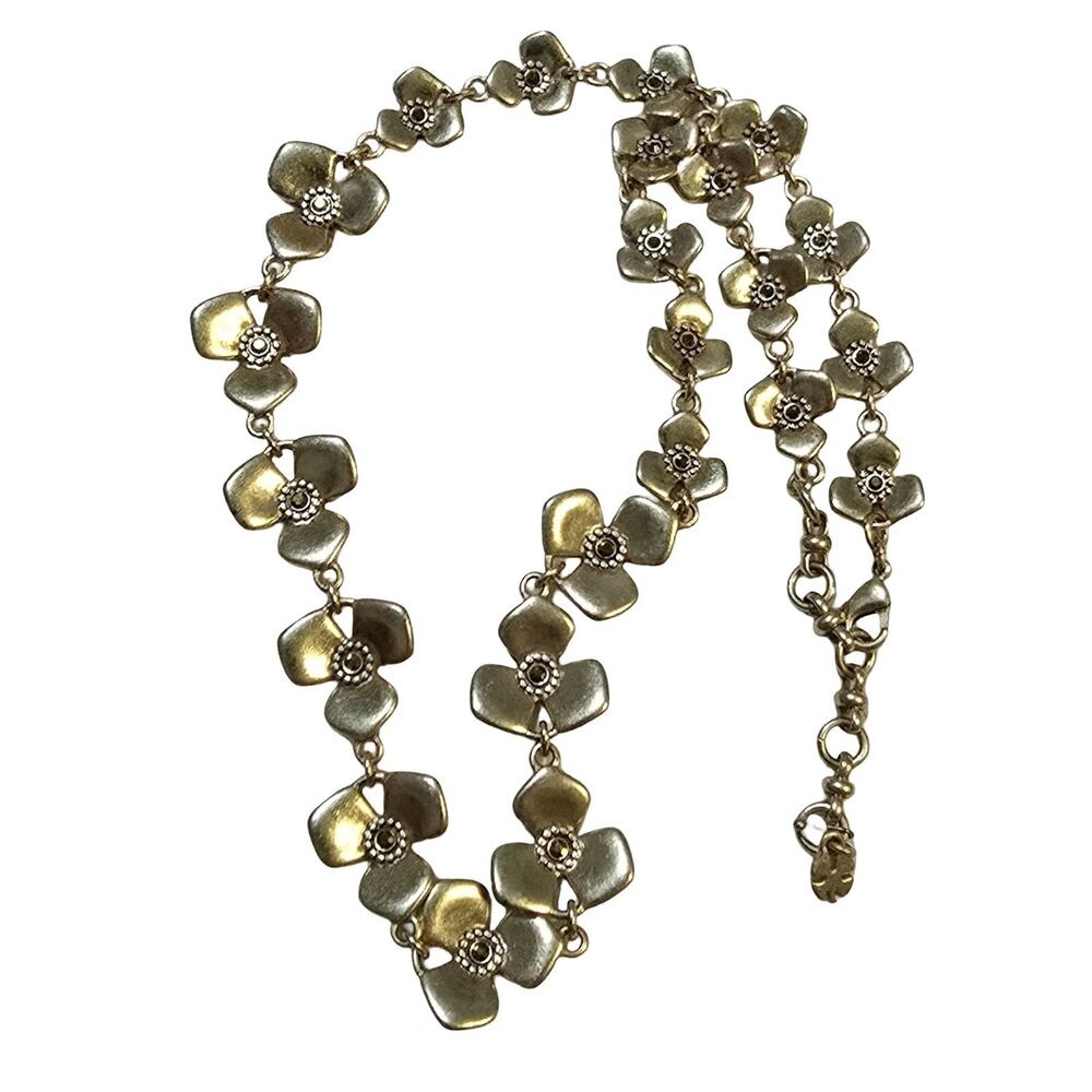 Lucky Brand Gold Tone Crystal Flower Floral Collar Necklace 18.5 Inch